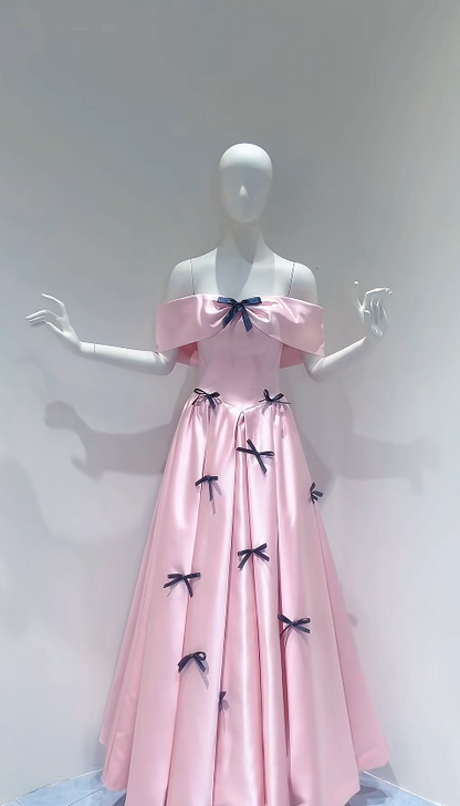 Fashion A-Line Satin Long Evening Dress Pink Prom Dress ED10844