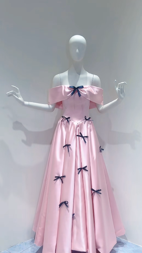 Fashion A-Line Satin Long Evening Dress Pink Prom Dress ED10844