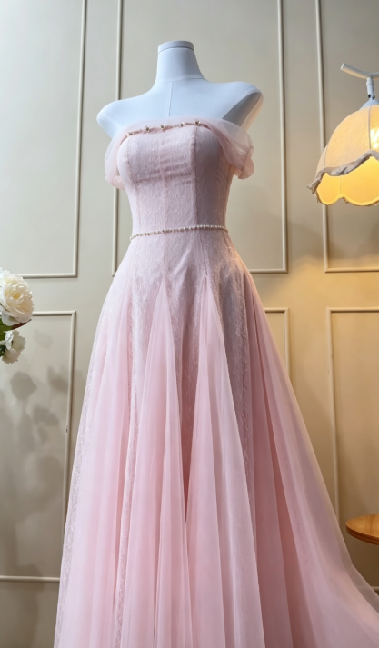 Fashion A-Line Satin Long Evening Dress Pink Prom Dress ED10845