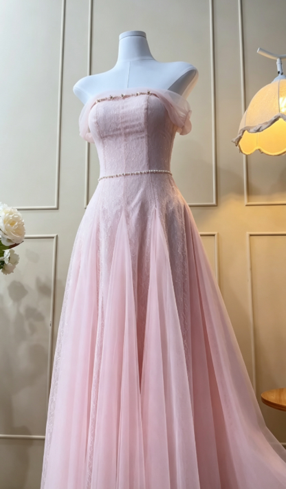 Fashion A-Line Satin Long Evening Dress Pink Prom Dress ED10845
