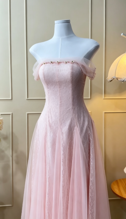 Fashion A-Line Satin Long Evening Dress Pink Prom Dress ED10845
