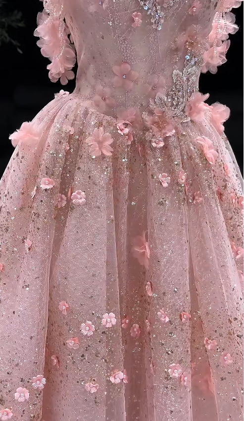 Fashion A-Line Tulle Long Evening Dress Pink Prom Dress ED10846