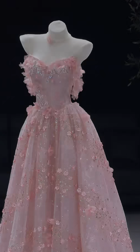 Fashion A-Line Tulle Long Evening Dress Pink Prom Dress ED10846