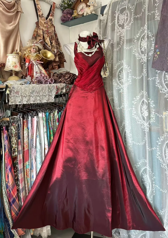 Fashion Sheath Satin Long Evening Dress Burgundy Prom Dress ED10850