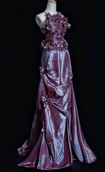 Fashion Sheath Satin Long Evening Dress Purple Prom Dress ED10854