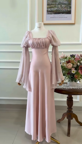 Fashion Sheath Satin Long Evening Dress Pink Prom Dress ED10855