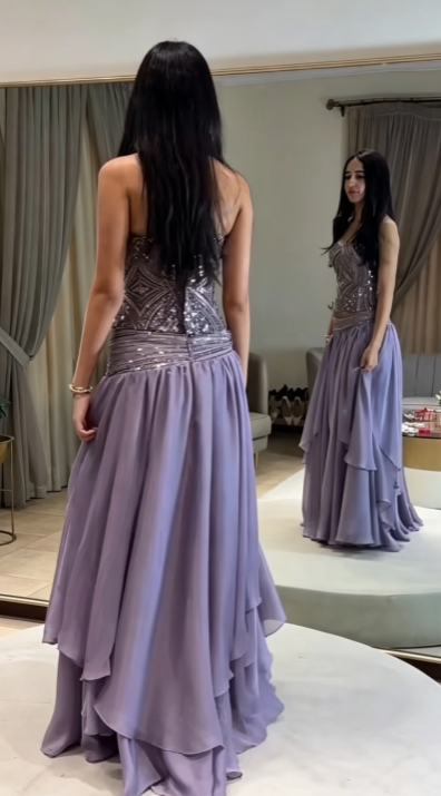 Fashion Sheath Chiffon Long Evening Dress Purple Prom Dress ED10856