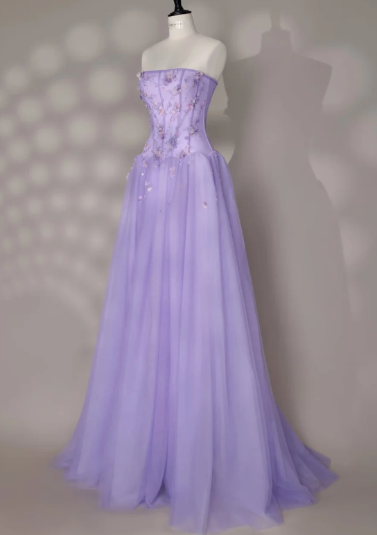 Fashion A-Line Tulle Long Evening Dress Lilac Prom Dress ED10860
