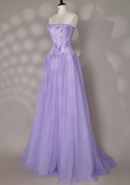 Fashion A-Line Tulle Long Evening Dress Lilac Prom Dress ED10860