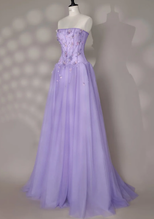 Fashion A-Line Tulle Long Evening Dress Lilac Prom Dress ED10860