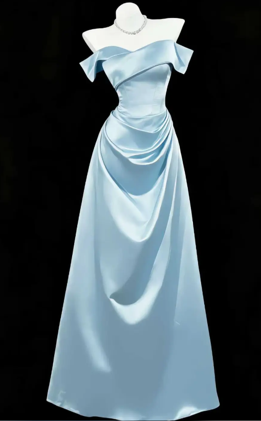 Wunderschönes, langes Abendkleid aus Satin in Blau, Etuikleid für den Abschlussball ED10869