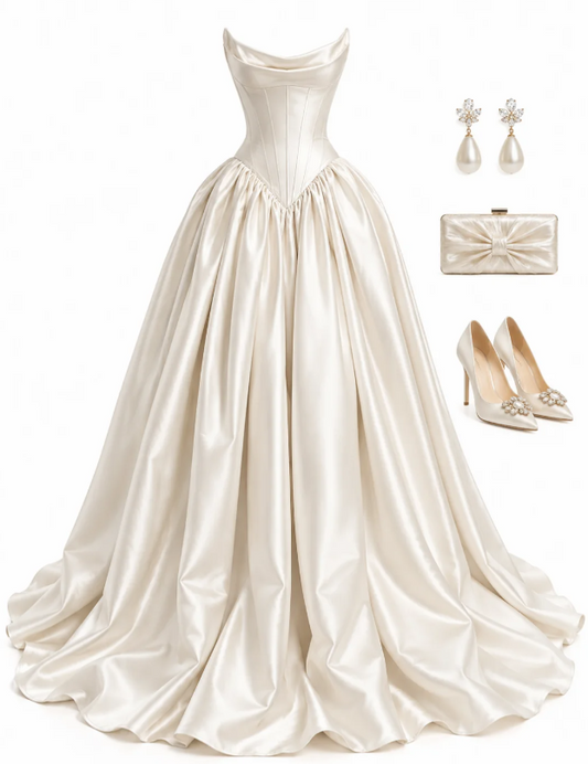 Gorgeous A-Line Saitn Long Evening Dress White Prom Dress ED10871