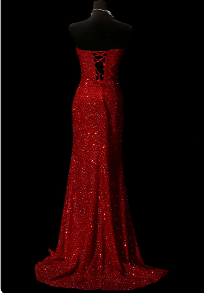 Wunderschönes langes Abendkleid aus Satin, Etuikleid, rotes Abschlussballkleid ED10876