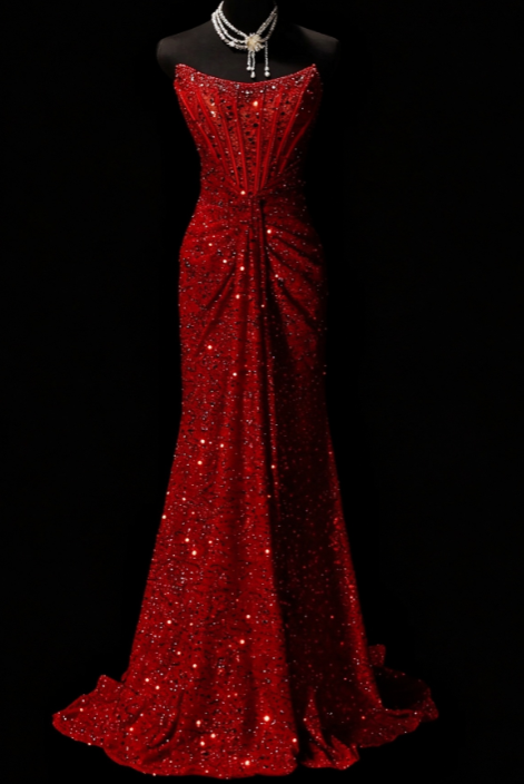 Wunderschönes langes Abendkleid aus Satin, Etuikleid, rotes Abschlussballkleid ED10876