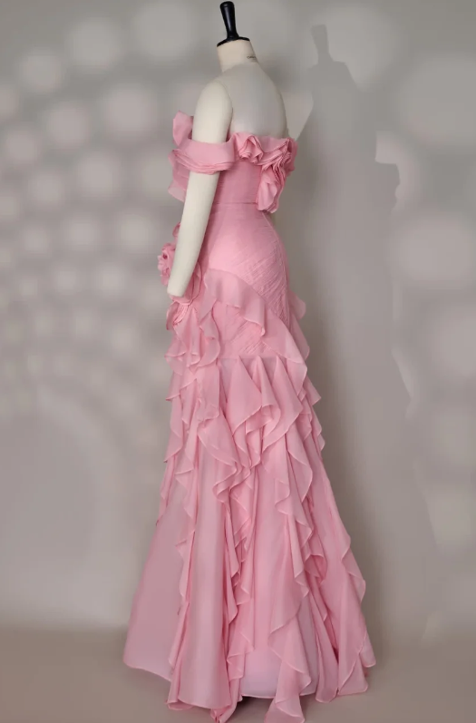 Gorgeous Sheath Chiffon Long Evening Dress Pink Prom Dress ED10881