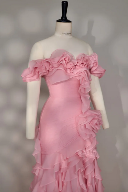 Gorgeous Sheath Chiffon Long Evening Dress Pink Prom Dress ED10881