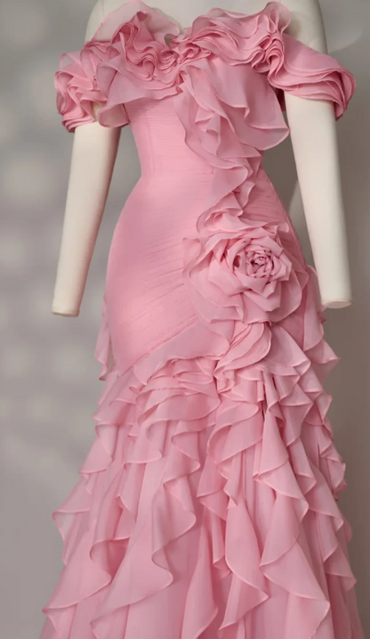 Gorgeous Sheath Chiffon Long Evening Dress Pink Prom Dress ED10881