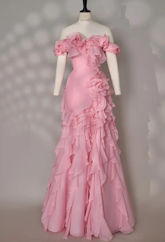 Gorgeous Sheath Chiffon Long Evening Dress Pink Prom Dress ED10881