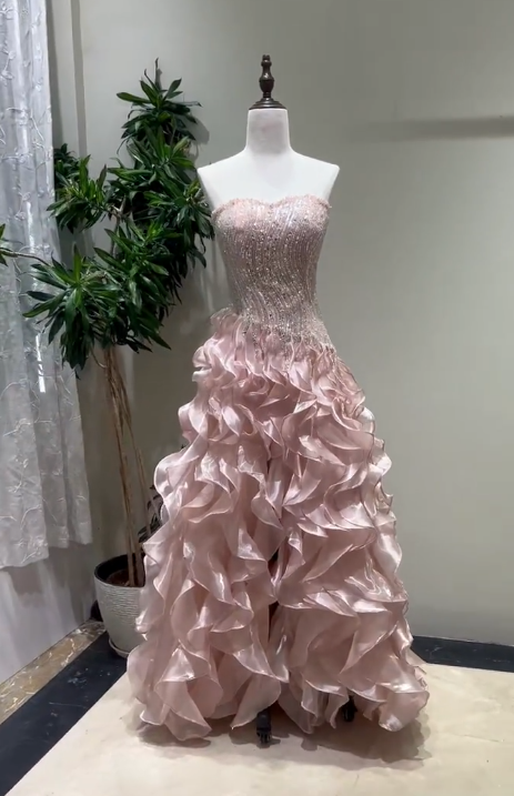 Gorgeous Sheath Tulle Long Evening Dress Pink Prom Dress ED10882