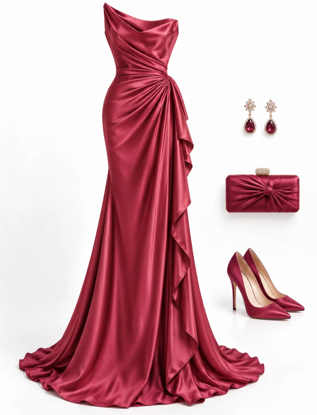 Gorgeous Sheath Satin Long Evening Dress  Red Prom Dress ED10883