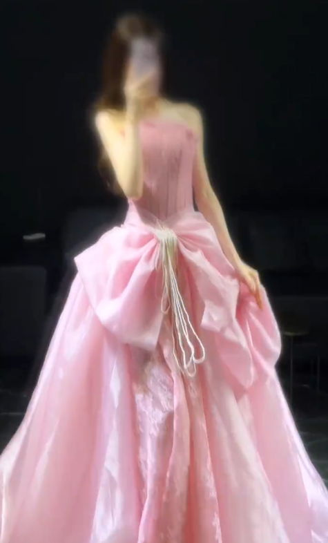 Robe de soirée longue en tulle coupe trapèze magnifique, robe de bal rose ED10884