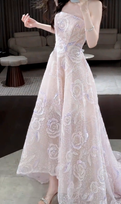 Gorgeous A-Line Tulle Long Evening Dress  Light Pink Prom Dress ED10885