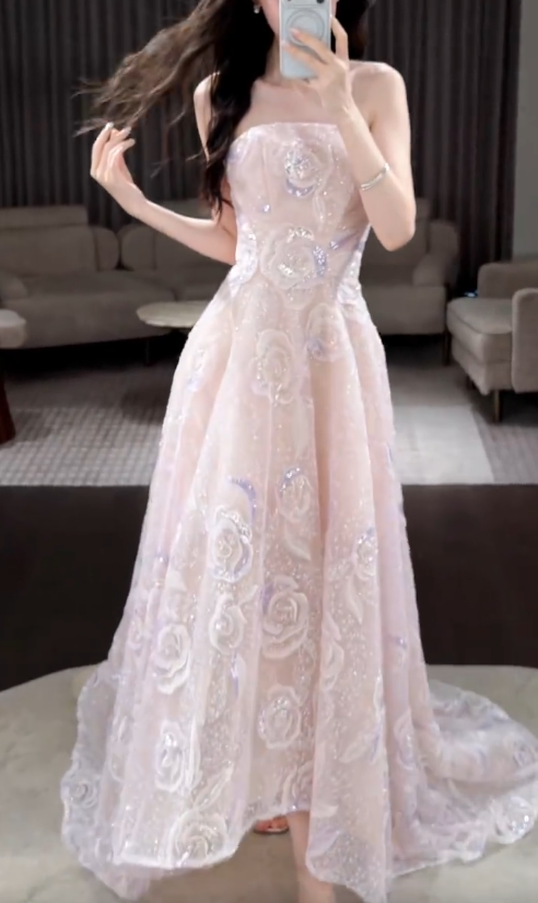 Gorgeous A-Line Tulle Long Evening Dress  Light Pink Prom Dress ED10885