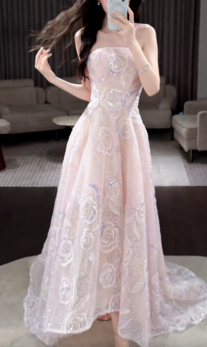 Gorgeous A-Line Tulle Long Evening Dress  Light Pink Prom Dress ED10885