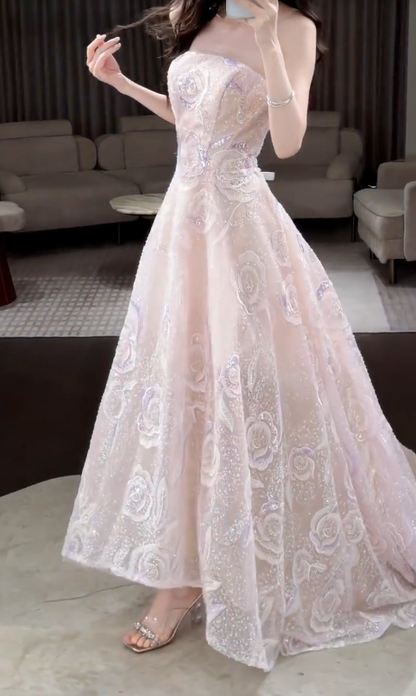 Gorgeous A-Line Tulle Long Evening Dress  Light Pink Prom Dress ED10885
