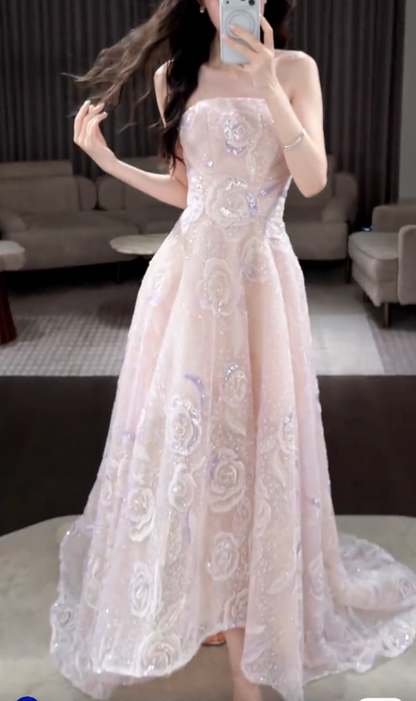 Gorgeous A-Line Tulle Long Evening Dress  Light Pink Prom Dress ED10885