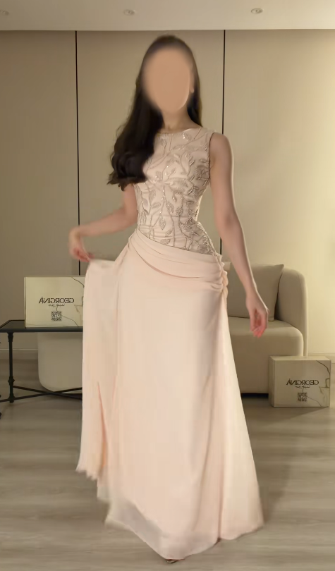 Gorgeous Sheath Beaded Chiffon Long Evening Dress Pink Prom Dress ED10887