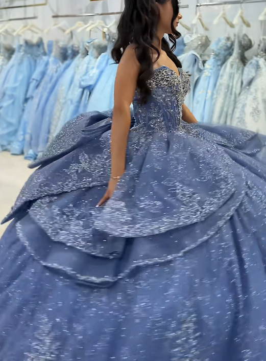 Wunderschönes Ballkleid Quinceanera Kleid Tüll Blau Sweet 16 Kleid ED10891