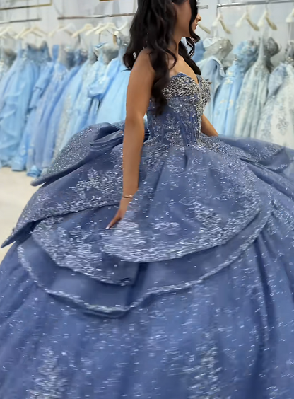 Wunderschönes Ballkleid Quinceanera Kleid Tüll Blau Sweet 16 Kleid ED10891