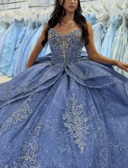 Wunderschönes Ballkleid Quinceanera Kleid Tüll Blau Sweet 16 Kleid ED10891