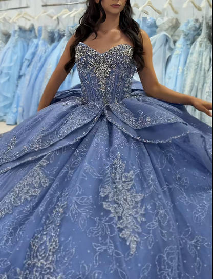 Wunderschönes Ballkleid Quinceanera Kleid Tüll Blau Sweet 16 Kleid ED10891