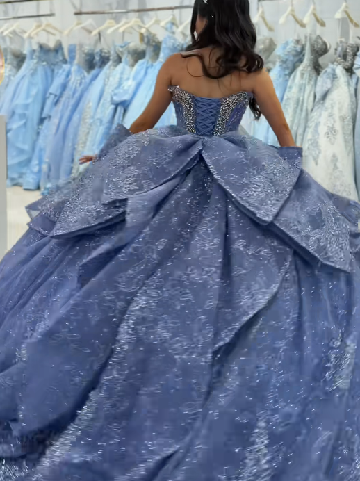 Wunderschönes Ballkleid Quinceanera Kleid Tüll Blau Sweet 16 Kleid ED10891