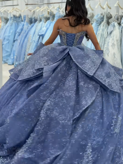 Wunderschönes Ballkleid Quinceanera Kleid Tüll Blau Sweet 16 Kleid ED10891