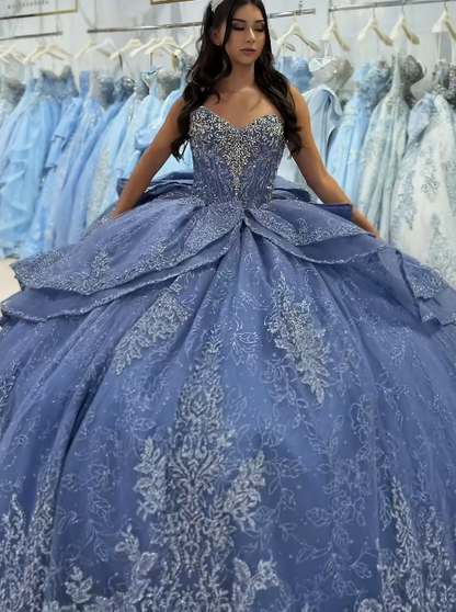 Wunderschönes Ballkleid Quinceanera Kleid Tüll Blau Sweet 16 Kleid ED10891