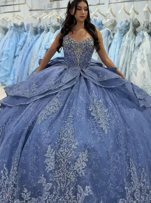 Gorgeous Ball Gown Quinceanera Dres Tulle Blue Sweet 16 Dress ED10891