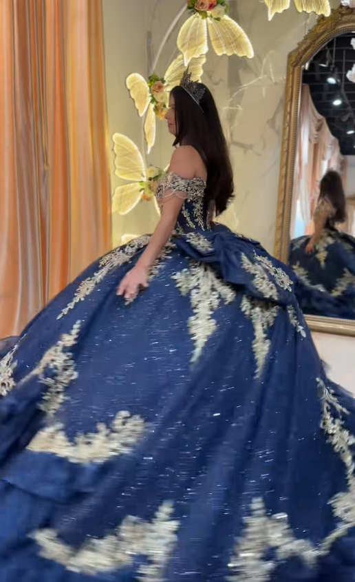 Wunderschönes Ballkleid Quinceanera-Kleid Tüll Marineblau Sweet 16 Kleid ED10892