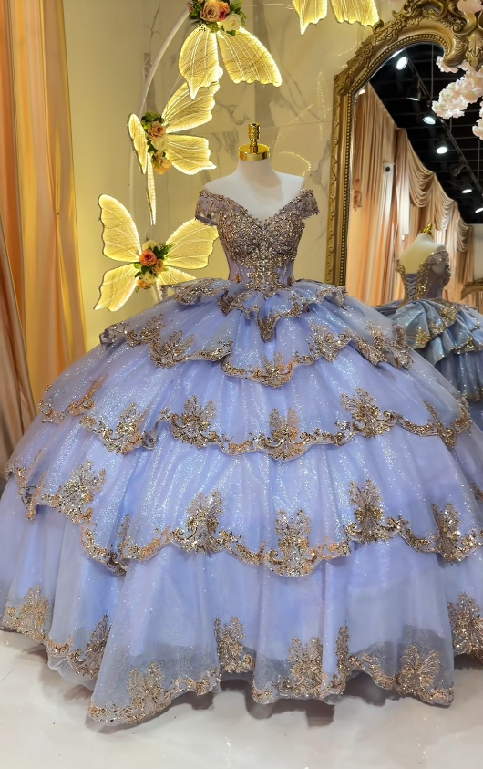 Wunderschönes Quinceañera-Ballkleid aus Tüll, blaues Sweet 16 Kleid ED10893