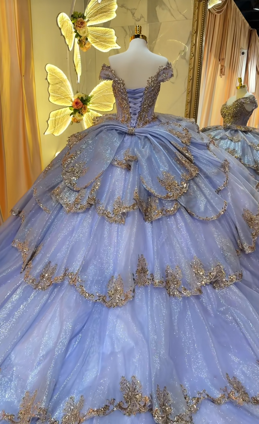 Wunderschönes Quinceañera-Ballkleid aus Tüll, blaues Sweet 16 Kleid ED10893