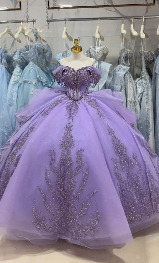 Gorgeous Ball Gown Quinceanera Dres Tulle Lilac Sweet 16 Dress ED10894