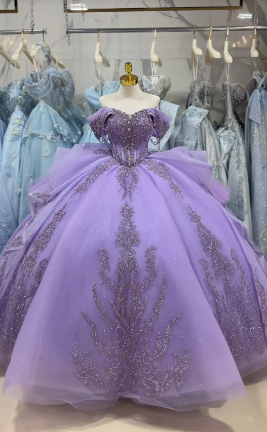 Gorgeous Ball Gown Quinceanera Dres Tulle Lilac Sweet 16 Dress ED10894