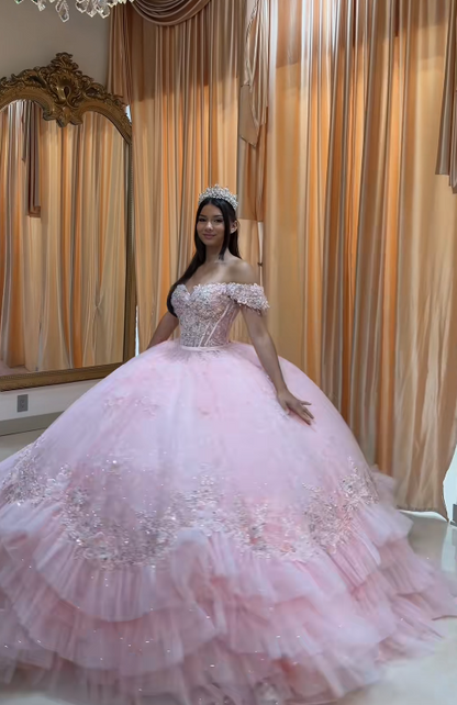 Gorgeous Ball Gown Quinceanera Dres Tulle Pink Sweet 16 Dress ED10895