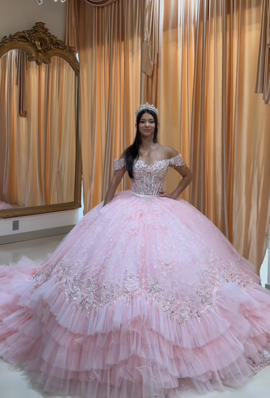 Gorgeous Ball Gown Quinceanera Dres Tulle Pink Sweet 16 Dress ED10895