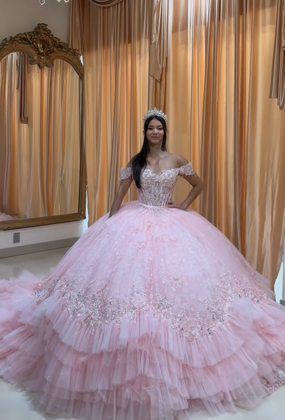 Gorgeous Ball Gown Quinceanera Dres Tulle Pink Sweet 16 Dress ED10895