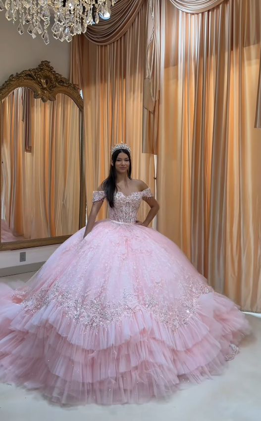Gorgeous Ball Gown Quinceanera Dres Tulle Pink Sweet 16 Dress ED10895