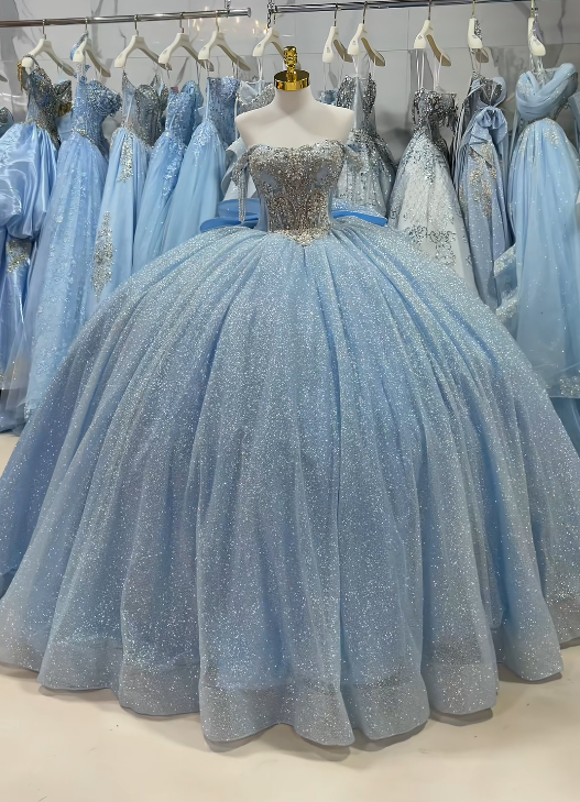 Gorgeous Ball Gown Quinceanera Dres Tulle Pale Blue Sweet 16 Dress ED10897