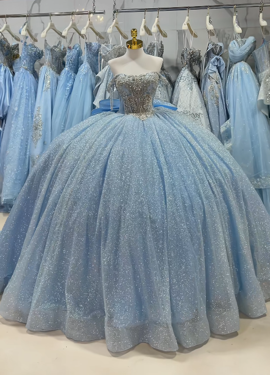 Wunderschönes Ballkleid Quinceanera-Kleid Tüll Hellblau Sweet 16 Kleid ED10897